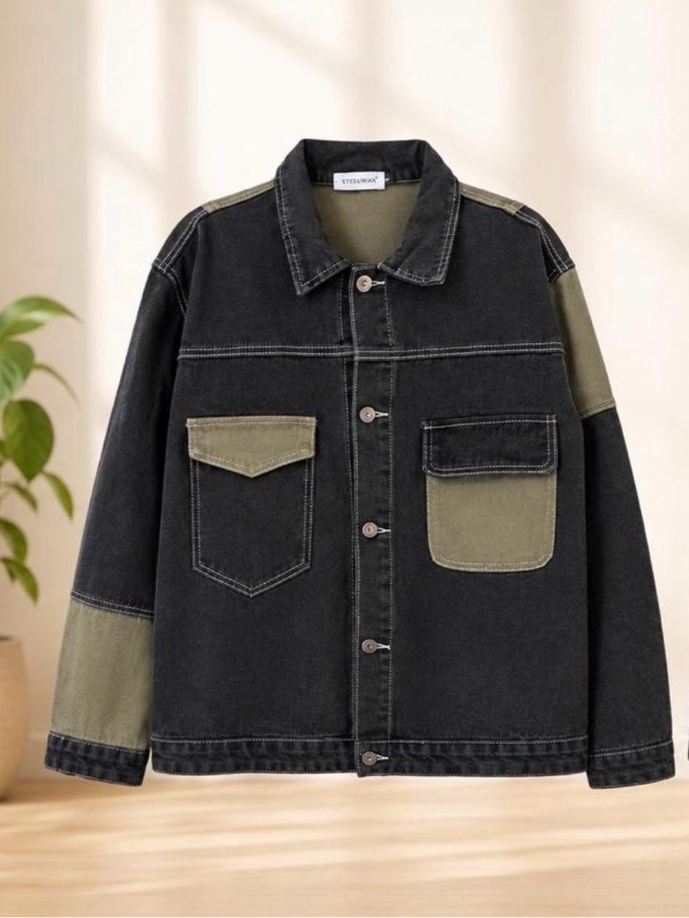 NWT GurunVani Men's Two-Tone Block Denim Trucker Jacket Size Small Streetwear